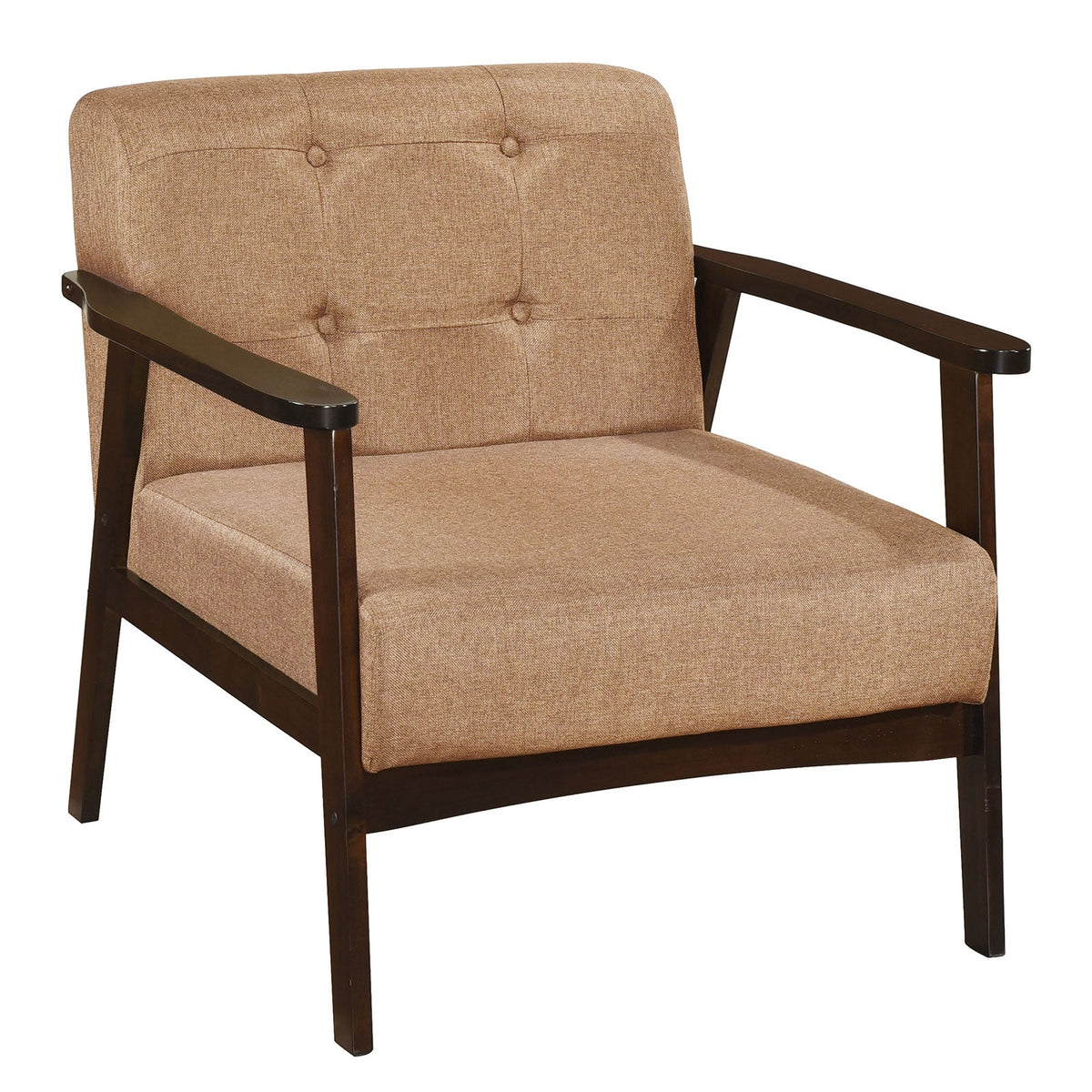 Goflame Mid Century Modern Accent Chair, Upholstered Tufted Armchair with Solid Rubber Wood Frame