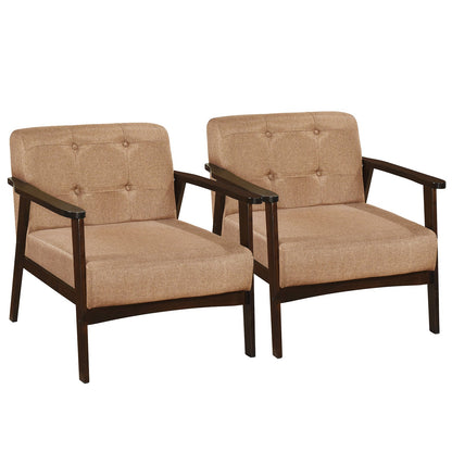 Goflame Mid Century Modern Accent Chair, Upholstered Tufted Armchair with Solid Rubber Wood Frame