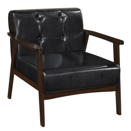 Goflame Mid Century Modern Accent Chair, Upholstered Tufted Armchair with Solid Rubber Wood Frame