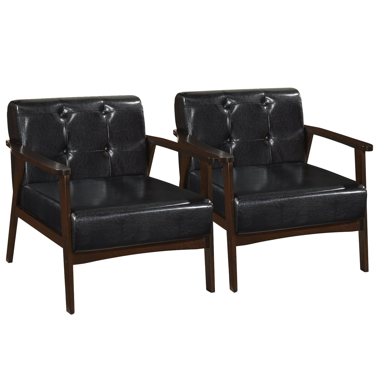 Goflame Mid Century Modern Accent Chair, Upholstered Tufted Armchair with Solid Rubber Wood Frame