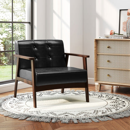 Goflame Mid Century Modern Accent Chair, Upholstered Tufted Armchair with Solid Rubber Wood Frame