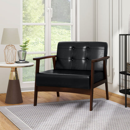 Goflame Mid Century Modern Accent Chair, Upholstered Tufted Armchair with Solid Rubber Wood Frame