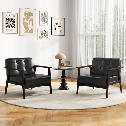 Goflame Mid Century Modern Accent Chair, Upholstered Tufted Armchair with Solid Rubber Wood Frame