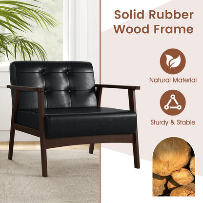 Goflame Mid Century Modern Accent Chair, Upholstered Tufted Armchair with Solid Rubber Wood Frame