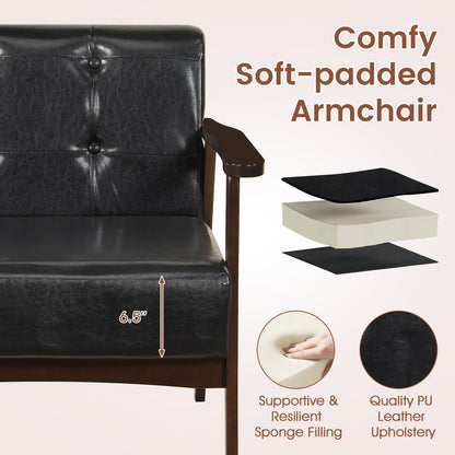 Goflame Mid Century Modern Accent Chair, Upholstered Tufted Armchair with Solid Rubber Wood Frame