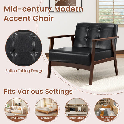 Goflame Mid Century Modern Accent Chair, Upholstered Tufted Armchair with Solid Rubber Wood Frame