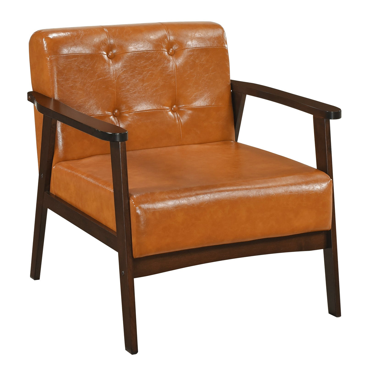Goflame Mid Century Modern Accent Chair, Upholstered Tufted Armchair with Solid Rubber Wood Frame