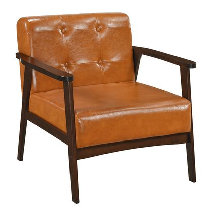 Goflame Mid Century Modern Accent Chair, Upholstered Tufted Armchair with Solid Rubber Wood Frame