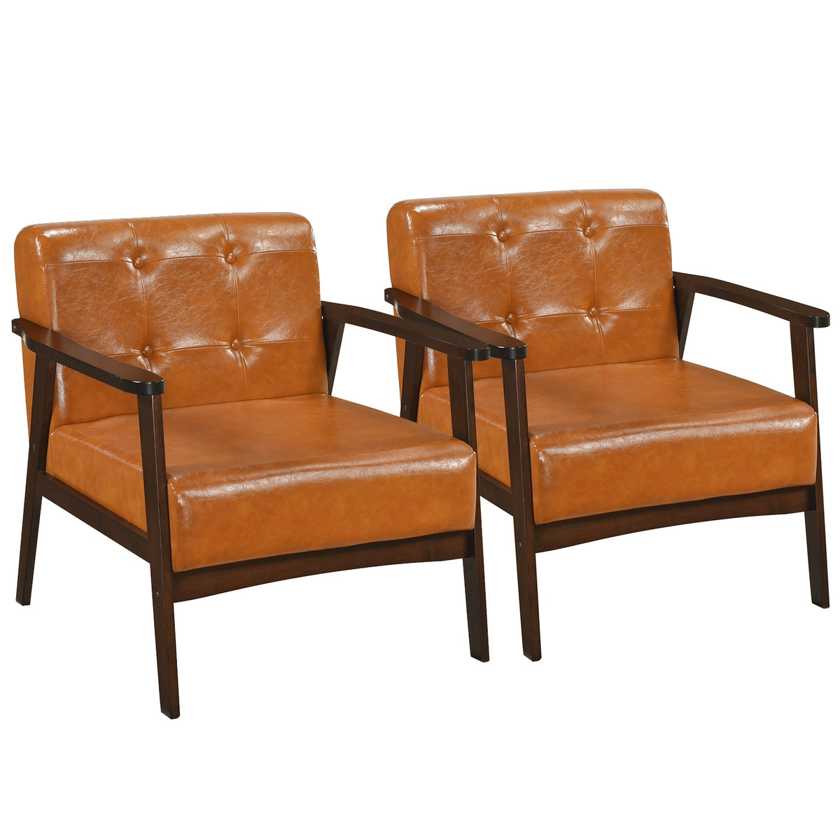 Goflame Mid Century Modern Accent Chair, Upholstered Tufted Armchair with Solid Rubber Wood Frame