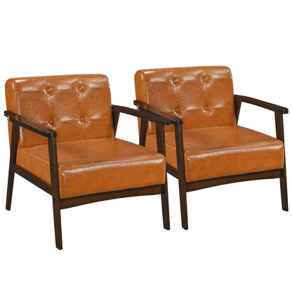 Goflame Mid Century Modern Accent Chair, Upholstered Tufted Armchair with Solid Rubber Wood Frame