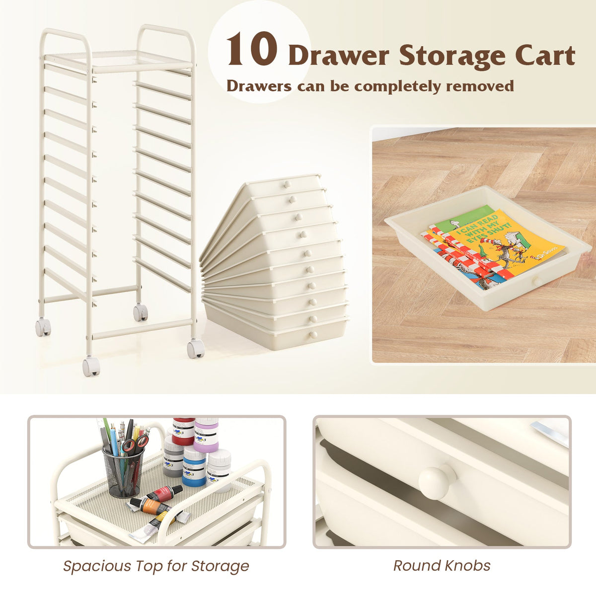 Goflame Rolling Storage Cart on Wheels with 10 Drawers