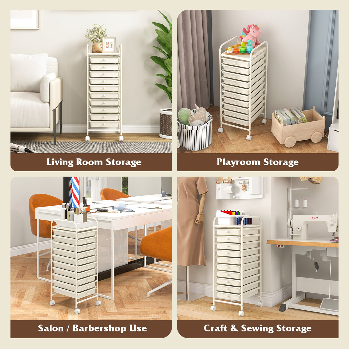 Goflame Rolling Storage Cart on Wheels with 10 Drawers