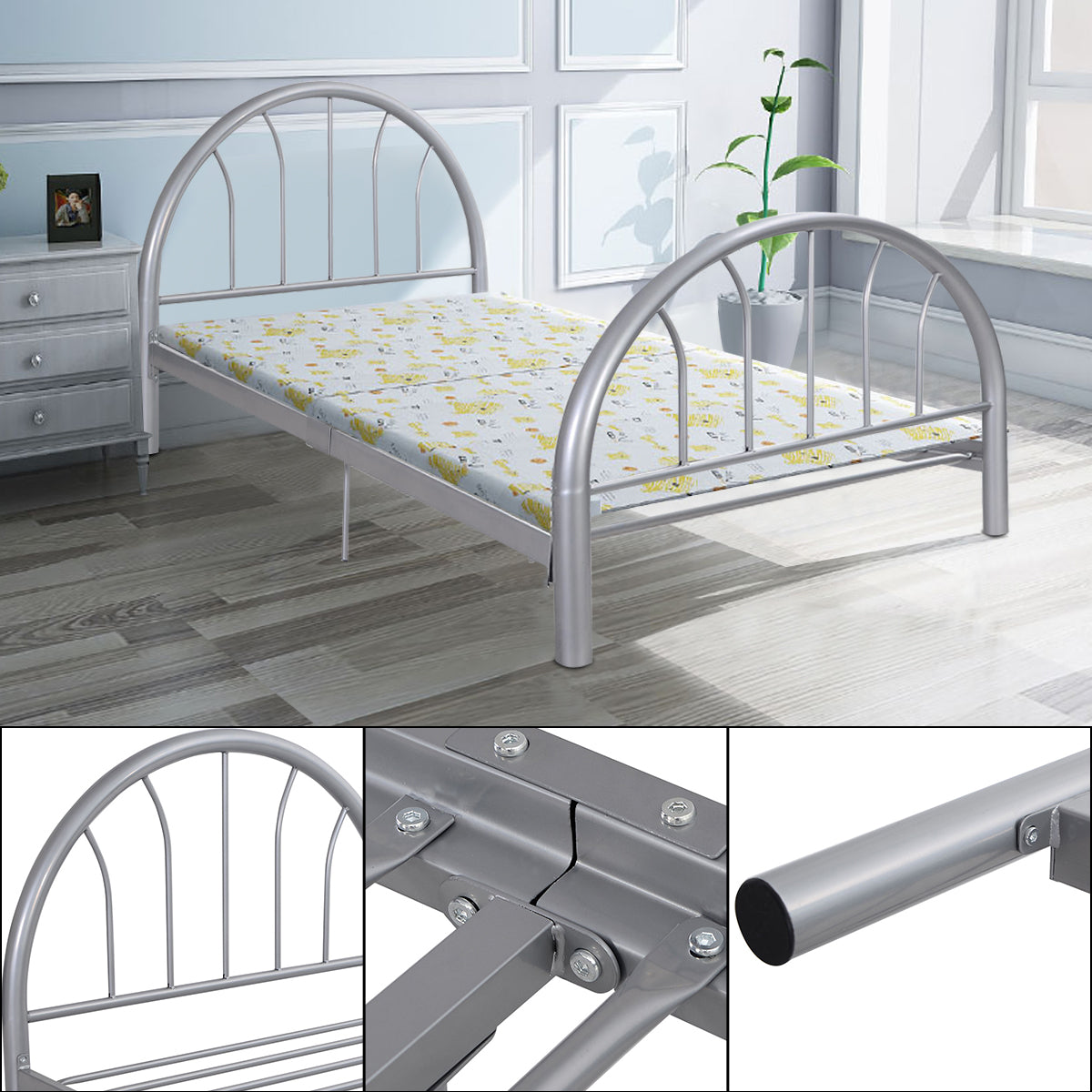 Goflame 83" x 42" x 35" Metal Bed Platform Frame Twin Size Bedroom Home Furniture