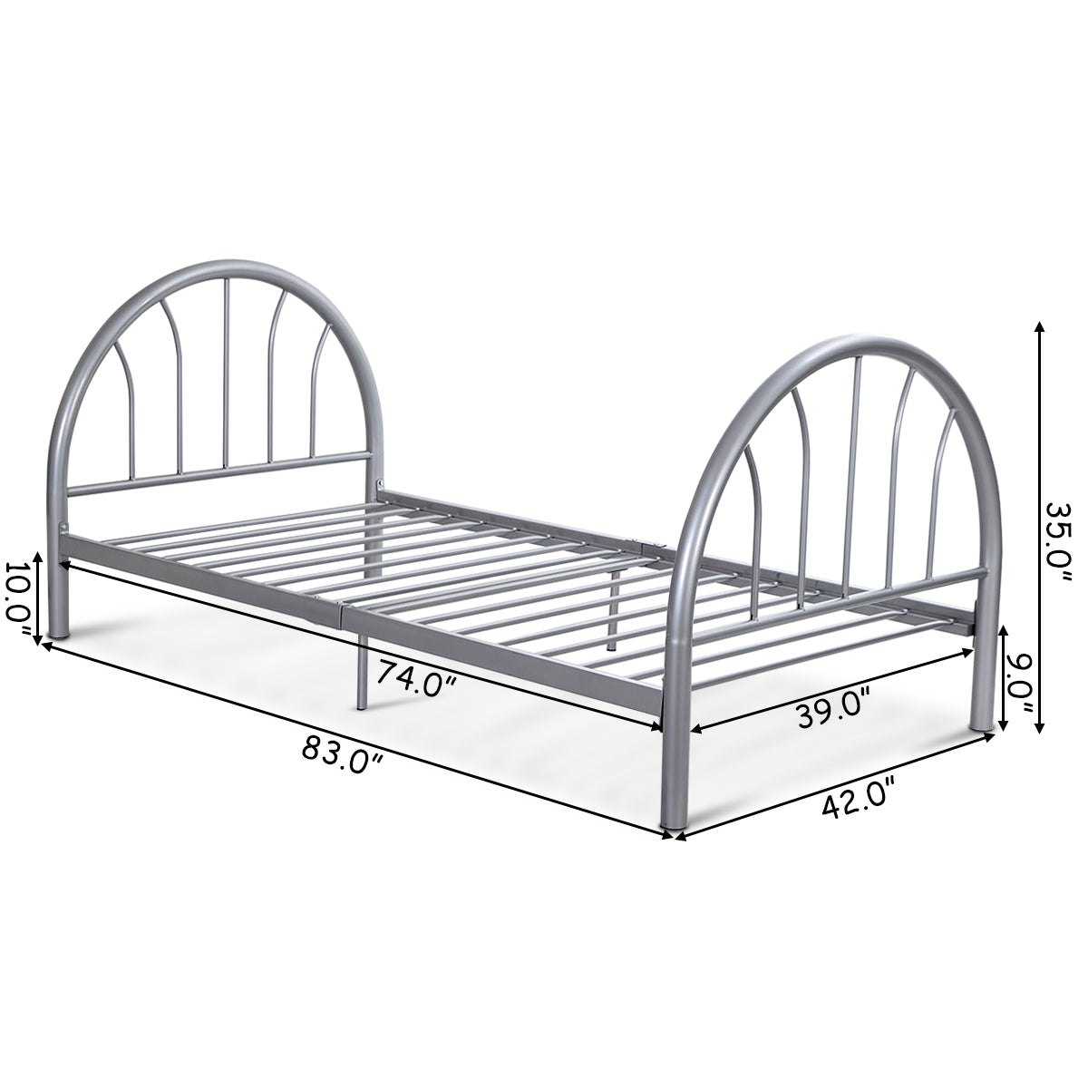 Goflame 83" x 42" x 35" Metal Bed Platform Frame Twin Size Bedroom Home Furniture