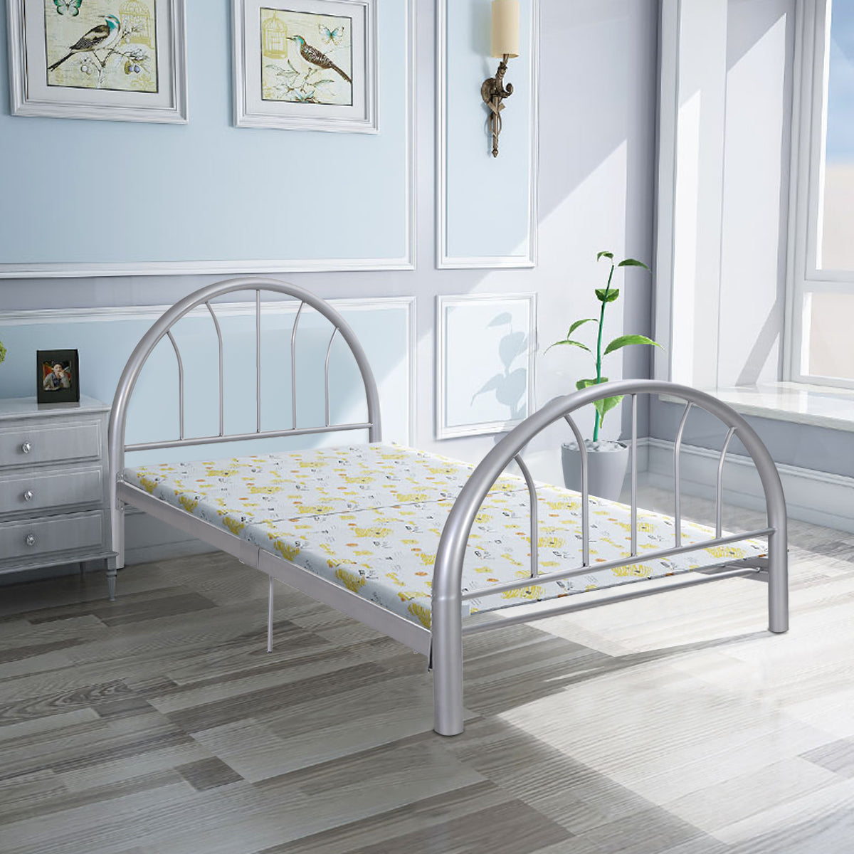Goflame 83" x 42" x 35" Metal Bed Platform Frame Twin Size Bedroom Home Furniture