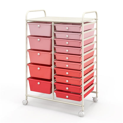 Goflame 15-Drawer Organizer Cart Office School Rolling Storage Cart