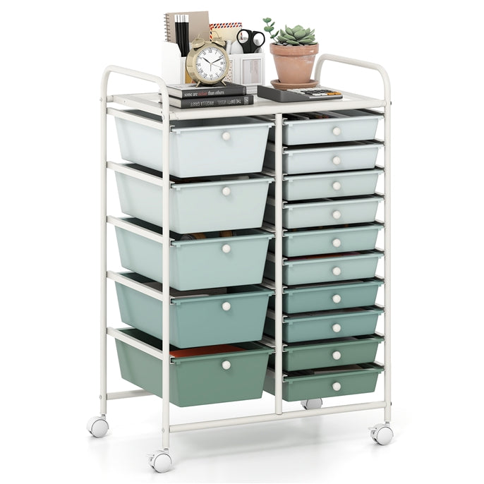 Goflame 15-Drawer Organizer Cart Office School Rolling Storage Cart