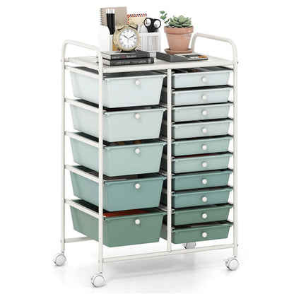 Goflame 15-Drawer Organizer Cart Office School Rolling Storage Cart