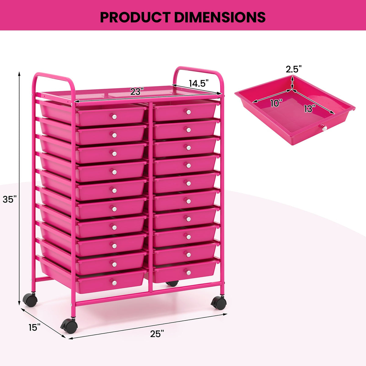 Goflame Storage Drawer Carts, 20-Drawer Organizer, Utility Cart on Wheels