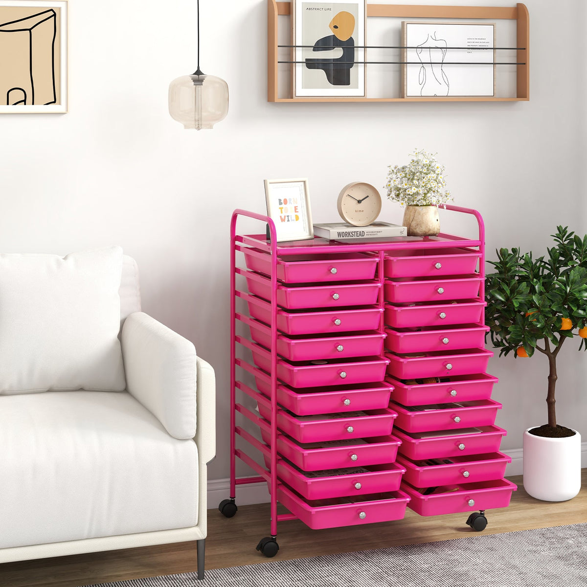 Goflame Storage Drawer Carts, 20-Drawer Organizer, Utility Cart on Wheels