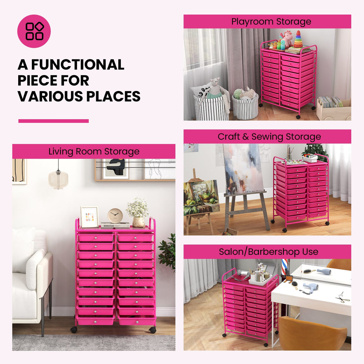 Goflame Storage Drawer Carts, 20-Drawer Organizer, Utility Cart on Wheels