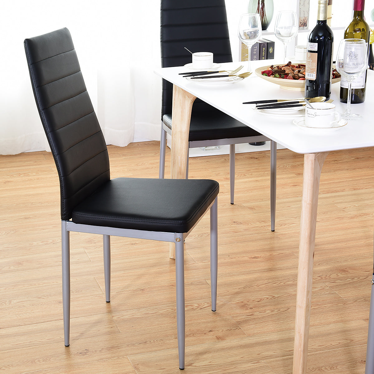 Goflame Set of 4 PU Leather Dining Side Chairs with Padded Seat Foot Cap