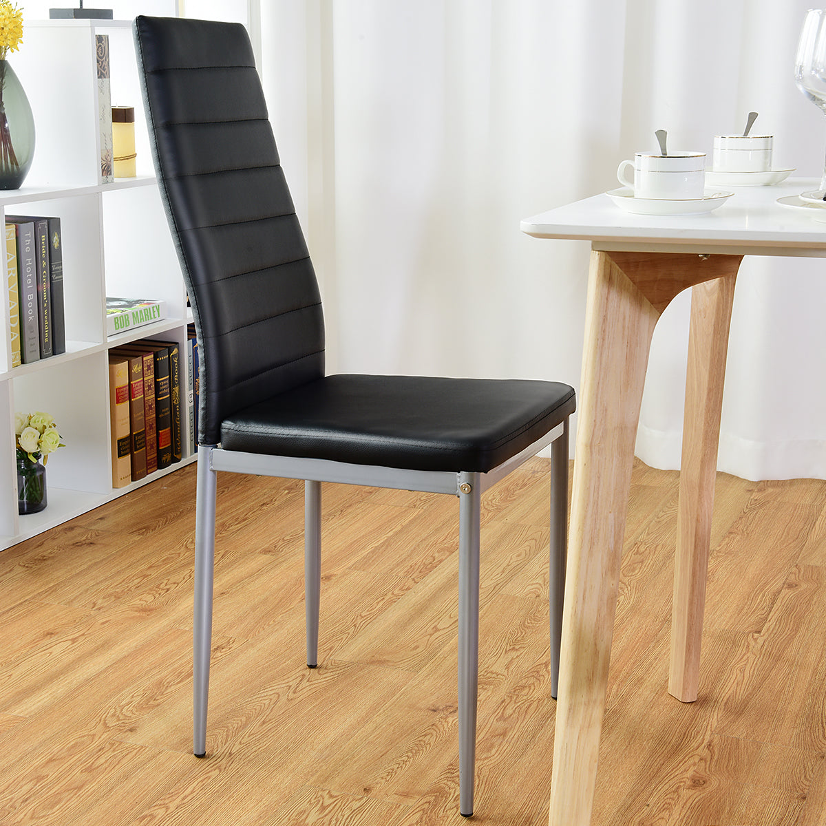 Goflame Set of 4 PU Leather Dining Side Chairs with Padded Seat Foot Cap