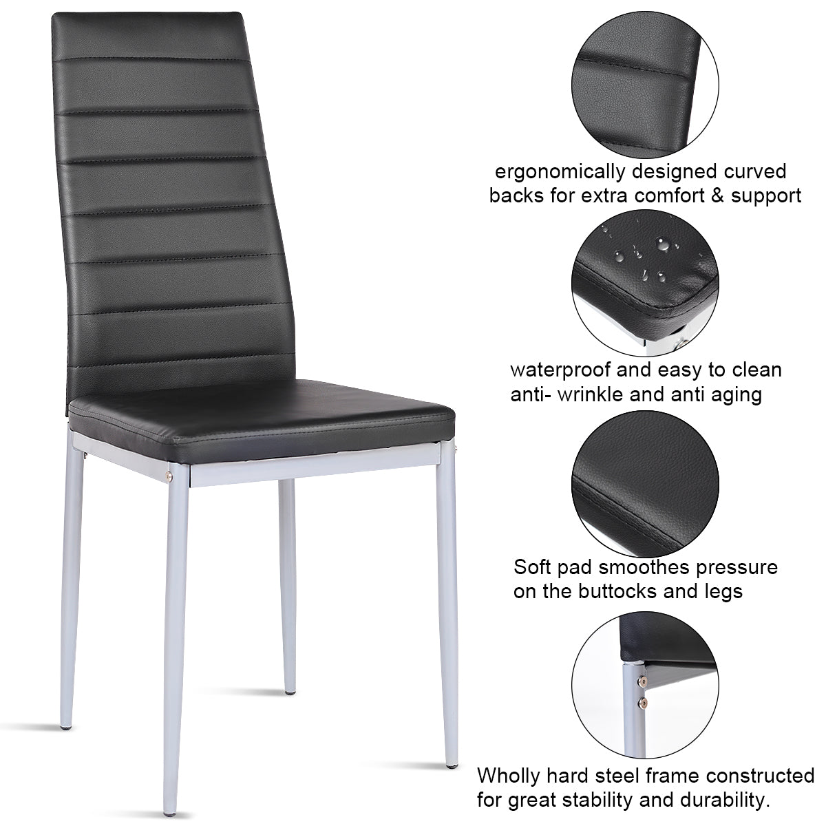 Goflame Set of 4 PU Leather Dining Side Chairs with Padded Seat Foot Cap