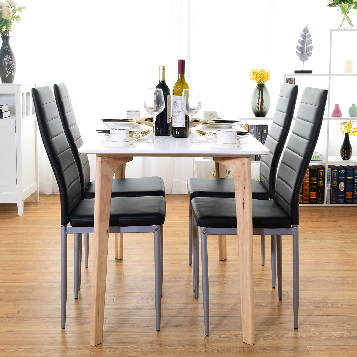 Goflame Set of 4 PU Leather Dining Side Chairs with Padded Seat Foot Cap