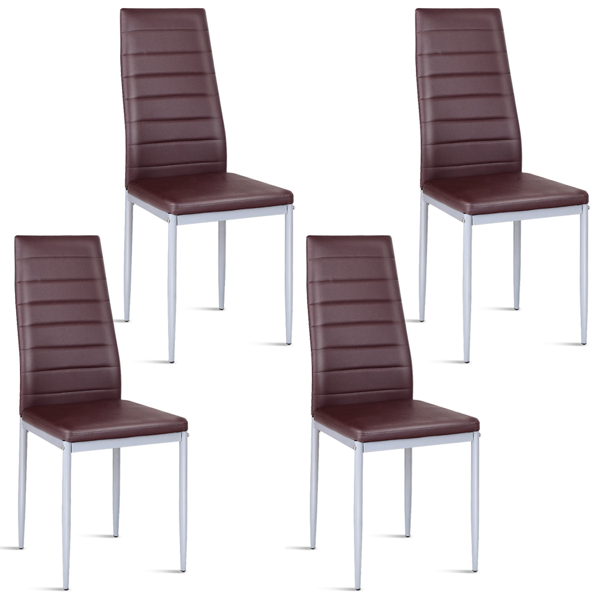 Goflame Set of 4 PU Leather Dining Side Chairs with Padded Seat Foot Cap