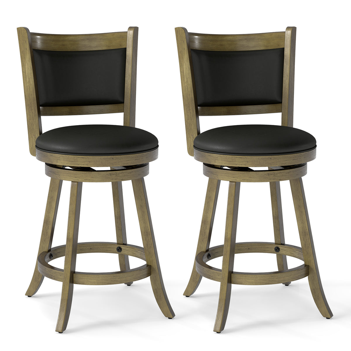 Goflame Accent Wooden Swivel Back Counter Height Bar Stool, Fabric Upholstered Design