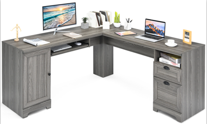 GOFLAME 66" L-Shaped Desk with Storage Drawers & Charging Station