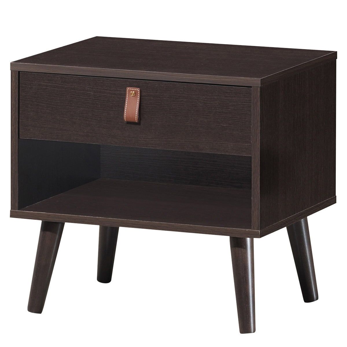 Goflame Wooden Nightstand with Drawer and Shelf Sofa Side Table