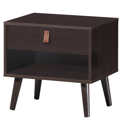 Goflame Wooden Nightstand with Drawer and Shelf Sofa Side Table