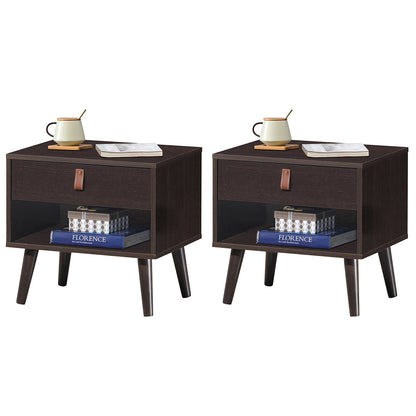 Goflame Wooden Nightstand with Drawer and Shelf Sofa Side Table