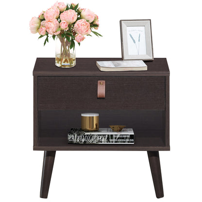 Goflame Wooden Nightstand with Drawer and Shelf Sofa Side Table