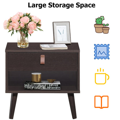 Goflame Wooden Nightstand with Drawer and Shelf Sofa Side Table