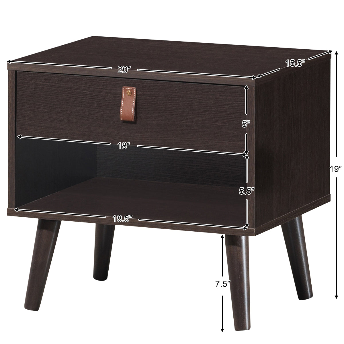 Goflame Wooden Nightstand with Drawer and Shelf Sofa Side Table