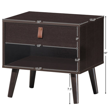 Goflame Wooden Nightstand with Drawer and Shelf Sofa Side Table