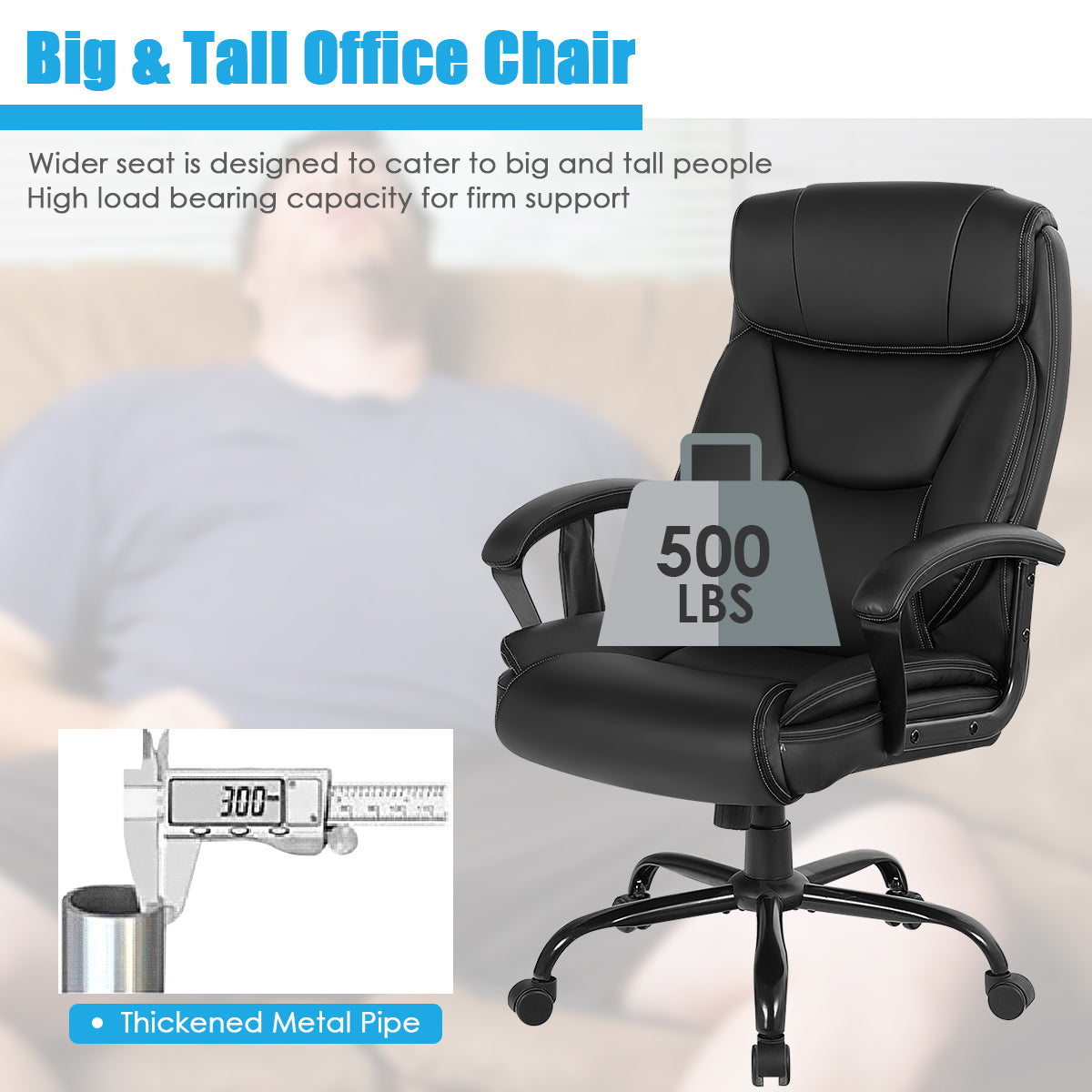 Goflame Executive Office Chair, Big and Tall Massage Chair w/ 6 Vibrating Points (Black)