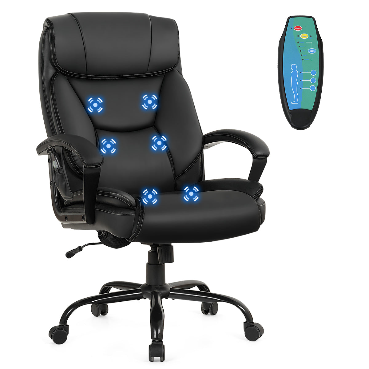 Goflame Executive Office Chair, Big and Tall Massage Chair w/ 6 Vibrating Points (Black)
