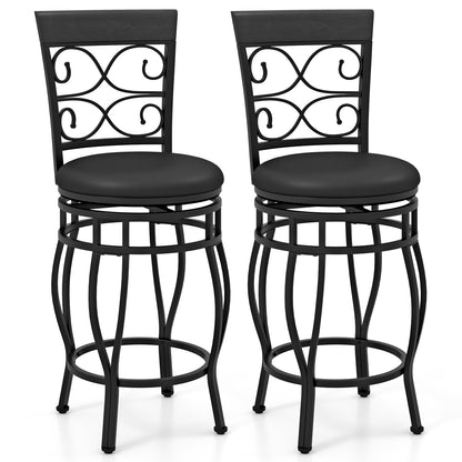 Goflame 26" Swivel Bar Stools Set of 2/4, Counter Height Bar Stools with Back, Upholstered PU Leather Seat, Black
