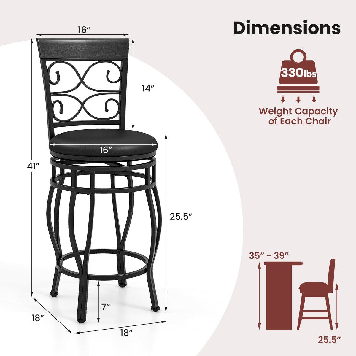 Goflame 26" Swivel Bar Stools Set of 2/4, Counter Height Bar Stools with Back, Upholstered PU Leather Seat, Black