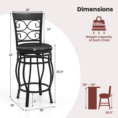 Goflame 26" Swivel Bar Stools Set of 2/4, Counter Height Bar Stools with Back, Upholstered PU Leather Seat, Black