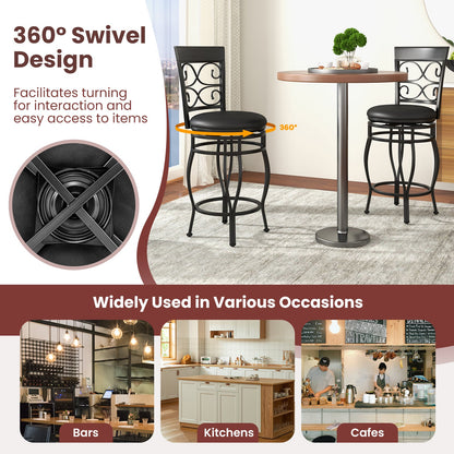 Goflame 26" Swivel Bar Stools Set of 2/4, Counter Height Bar Stools with Back, Upholstered PU Leather Seat, Black