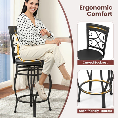 Goflame 26" Swivel Bar Stools Set of 2/4, Counter Height Bar Stools with Back, Upholstered PU Leather Seat, Black