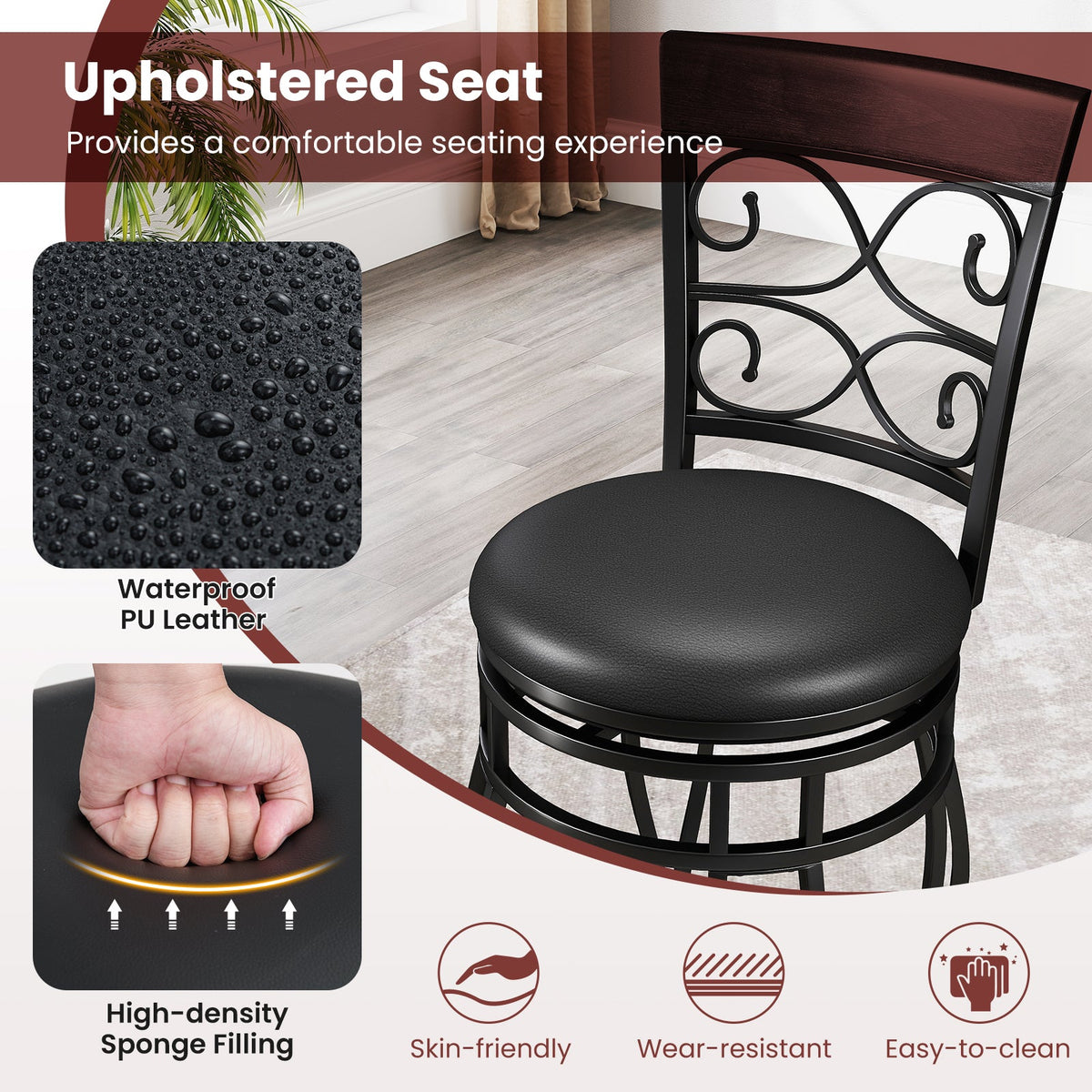 Goflame 26" Swivel Bar Stools Set of 2/4, Counter Height Bar Stools with Back, Upholstered PU Leather Seat, Black