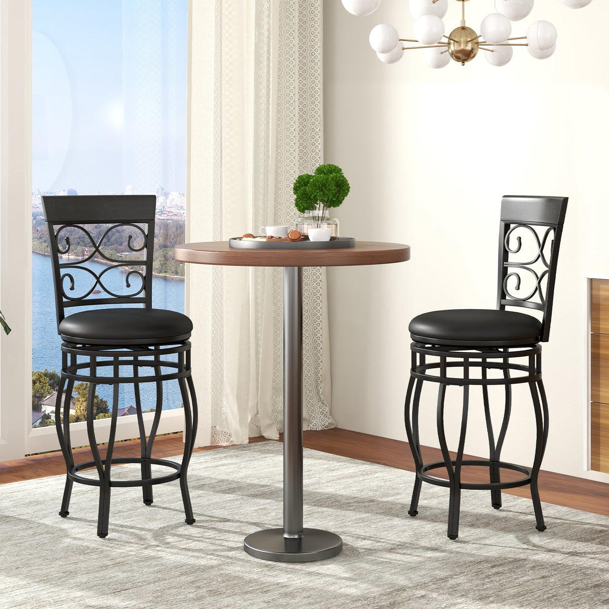 Goflame 26" Swivel Bar Stools Set of 2/4, Counter Height Bar Stools with Back, Upholstered PU Leather Seat, Black