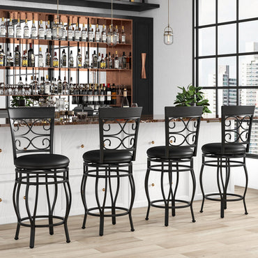 Goflame 26" Swivel Bar Stools Set of 2/4, Counter Height Bar Stools with Back, Upholstered PU Leather Seat, Black
