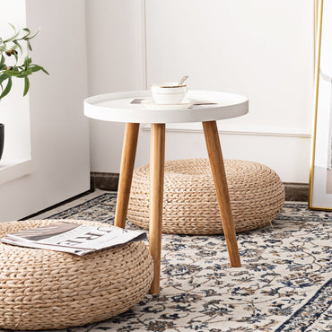 Goflame Round Side Table End Table with Wooden Tray